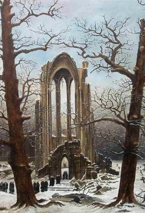 Painting of a ruined monsastery by Caspar David Friedrich