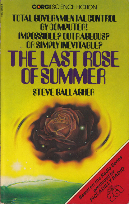 Paperback cover for The Last Rose of Summer, features a rose in a swirling galaxy against a bright green sky