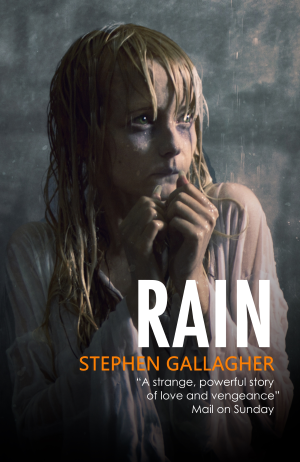 Paperback cover for Rain, shows a teenaged girl, drenched and afraid. Trust me, she's not a victim, she has agency