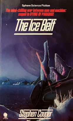 Paperback cover of The Ice Belt, featuring geological shapes in the foreground and an enormous moon over an empty landscape